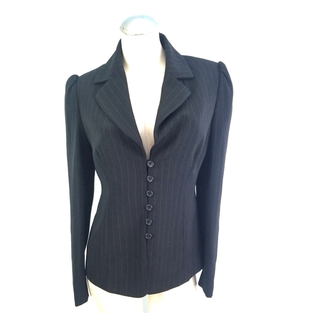 Moda International Size 6 Black Pinstripe Blazer Jacket